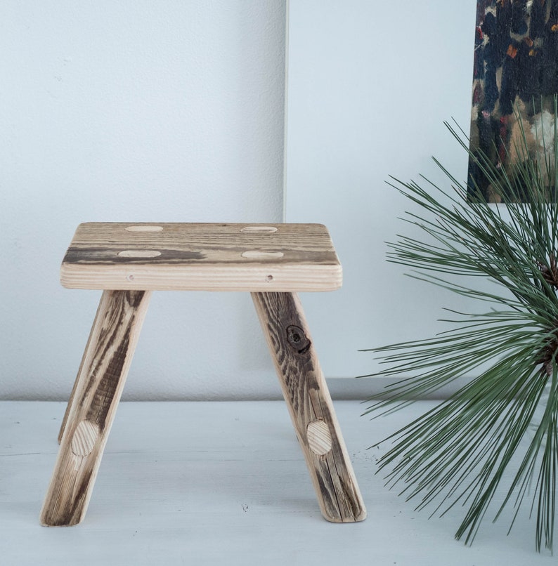 set of 2 handmade wooden stools,milking,spruce barn wood,bathroom furniture,decor,old wood,raw, cute home decoration, minimalism image 2