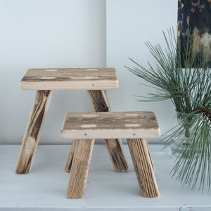 set of 2 handmade wooden stools,milking,spruce barn wood,bathroom furniture,decor,old wood,raw, cute home decoration, minimalism image 3