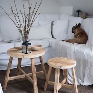 handmade wooden table / stool,spruce barn wood,living room furniture,bedside table,old wood,boho,bohemian,raw,french coffee side table image 3