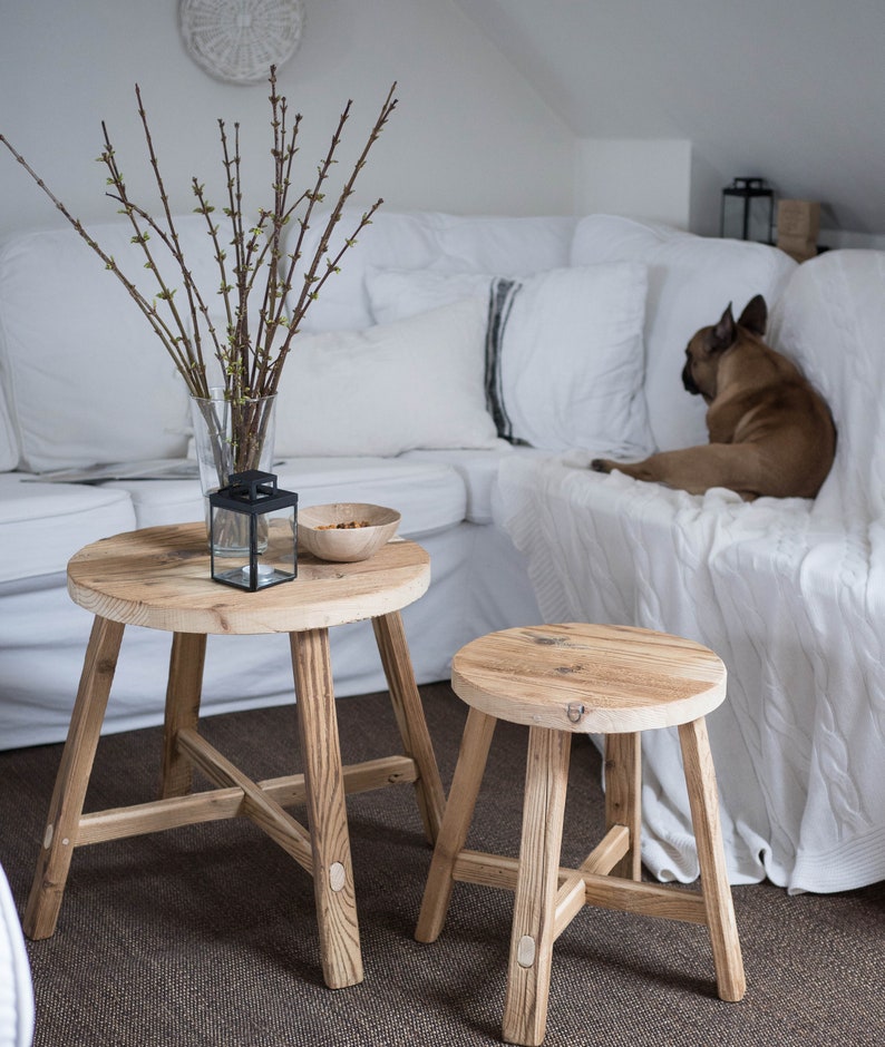 handmade wooden table / stool,spruce barn wood,living room furniture,bedside table,old wood,boho,bohemian,raw,french coffee side table image 3