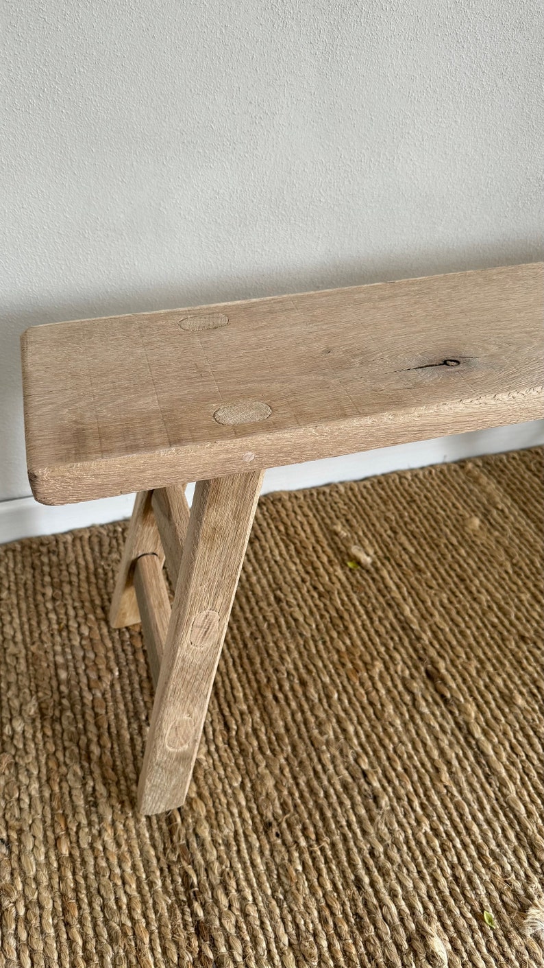 Handmade wooden bench,oak barn wood,entryway console, dining room, massive small furniture, coffee side table, old wood, bohemian,raw image 2