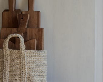 White Small Handmade Jute Basket, crochet organizer, bathroom storage, home decor, raw, natural, rustic, jute twine bin, off-white