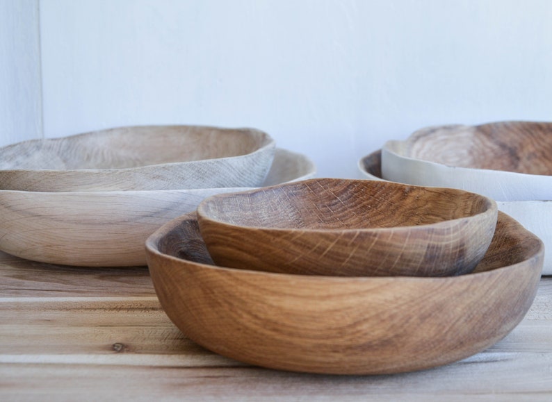 wooden bowl, hand carved, handmade oak-wood bowls, new dry wood, solid wood, oiled, decoration, kitchen,dining room,minimal,rustic, pure image 5
