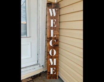 WELCOME SIGN, Vertical Wooden Sign, Welcome Sign For Front Porch, Wood Welcome Sign, Customizable Welcome Sign, Rustic Welcome Sign