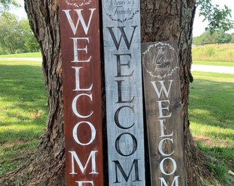 Porch Welcome Sign, Vertical Wooden Sign, Customizable Last Name Sign, Personalized Welcome Sign, Customizable Welcome Sign, Last Name Sign