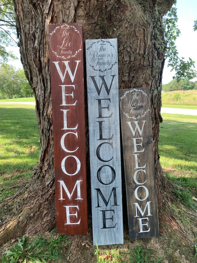 Porch Welcome Sign, Vertical Wooden Sign, Customizable Last Name Sign, Personalized Welcome Sign, Customizable Welcome Sign, Last Name Sign