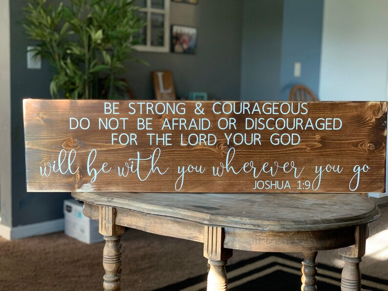 Joshua 1 9 Wood Sign Wooden Bible Verse Be Strong and Etsy