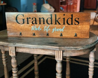 Grandkids make life grand, grandparent gift, custom family sign, photo grandkids sign