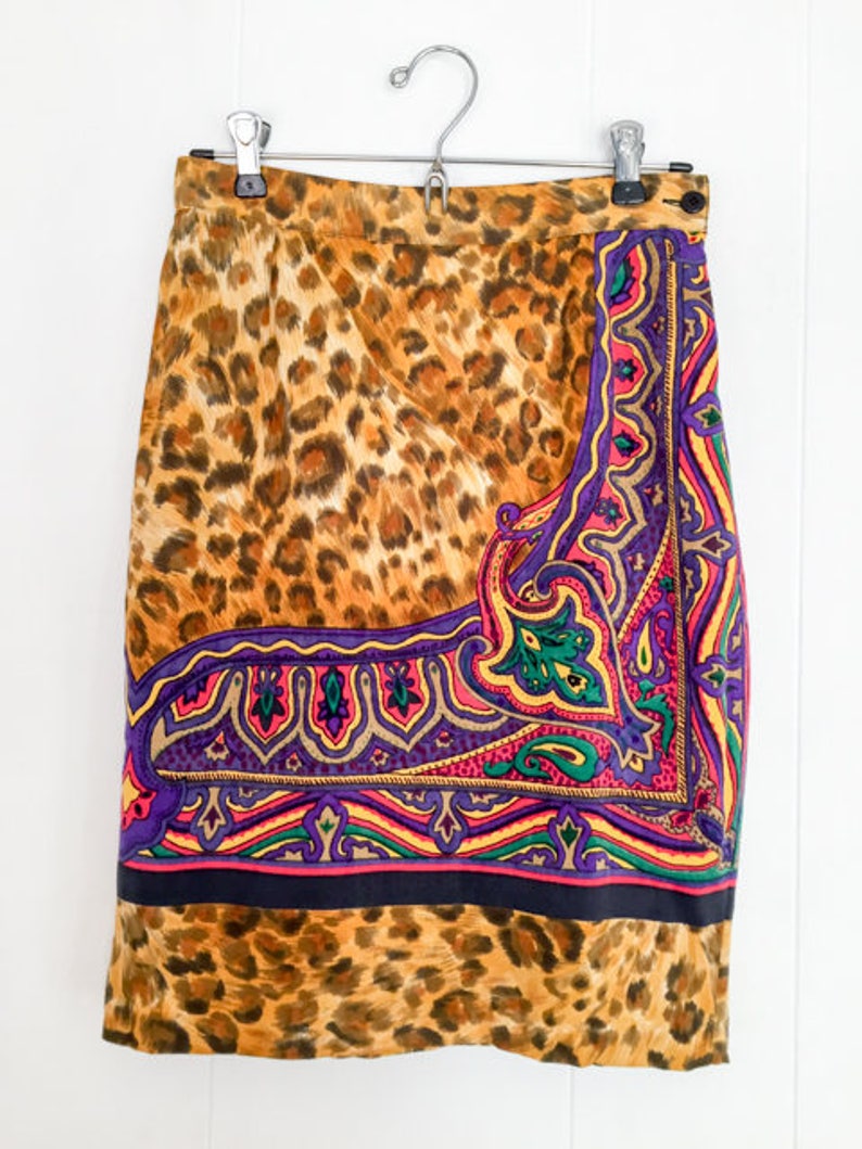 Versus Gianni Versace Vintage Versace Versace Skirt VINTAGE VERSACE Women Leopard Print Skirt Designer Vintage