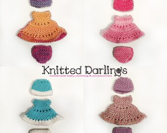 Hand Knitted 3 piece set for mini baby 4,5"- 5" by Knitted Darlings