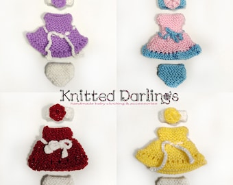 Hand knitted 3 piece set for mini baby 4,5"- 5" by Knitted Darlings