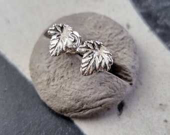Vine leaf solid recycled silver stud earrings