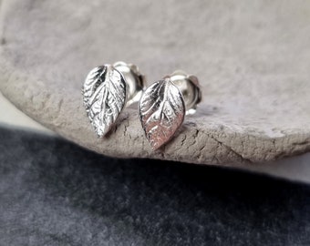 Rose leaf solid recycled silver stud earrings