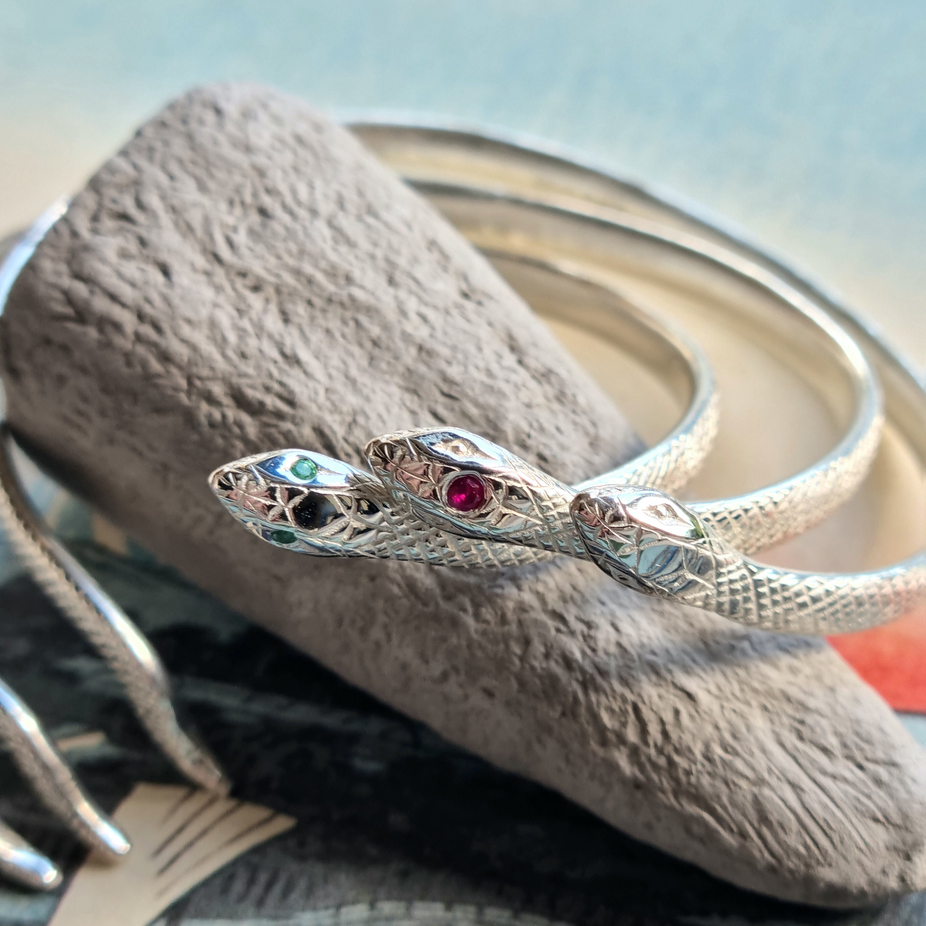 Solid Silver Engraved Snake Cuff Bracelet - Etsy