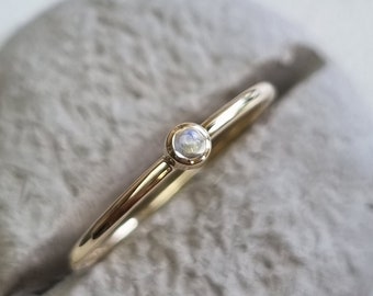 Moonstone June birthstone 9ct or 14ct recycled yellow or white gold skinny gemstone stacking ring