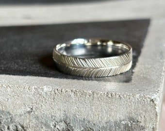 Arrow head Textured recycled  silver wedding ring 5mm width.