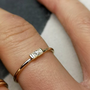 Baguette cut Diamond solid recycled 9ct recycled gold stacking ring