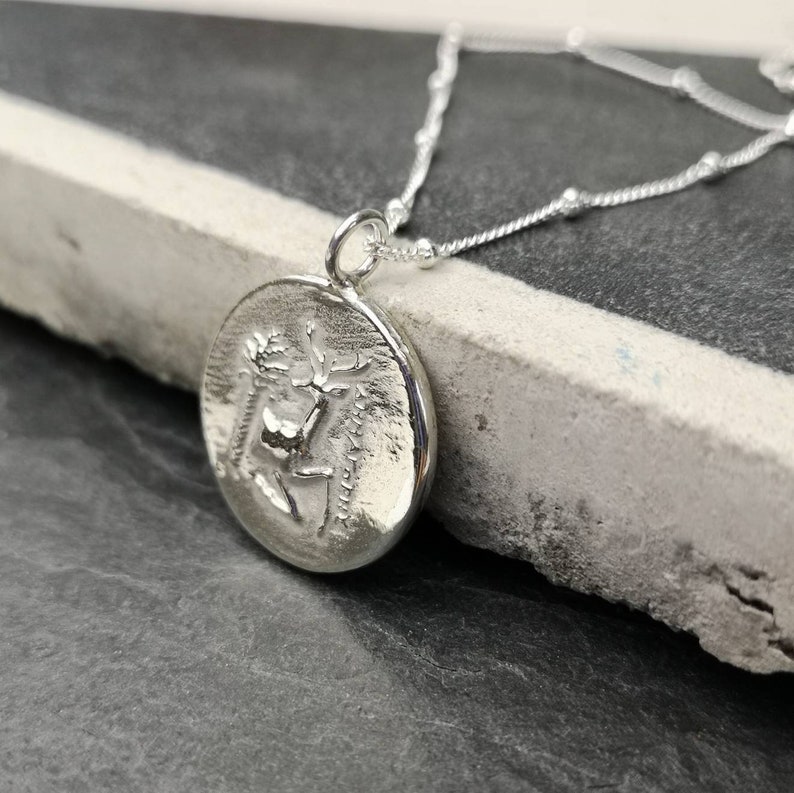 Greek coin solid silver bobble Chain necklace worker bee coin necklace relic necklace Greek coin jewellery stag Greek coin Ephesus