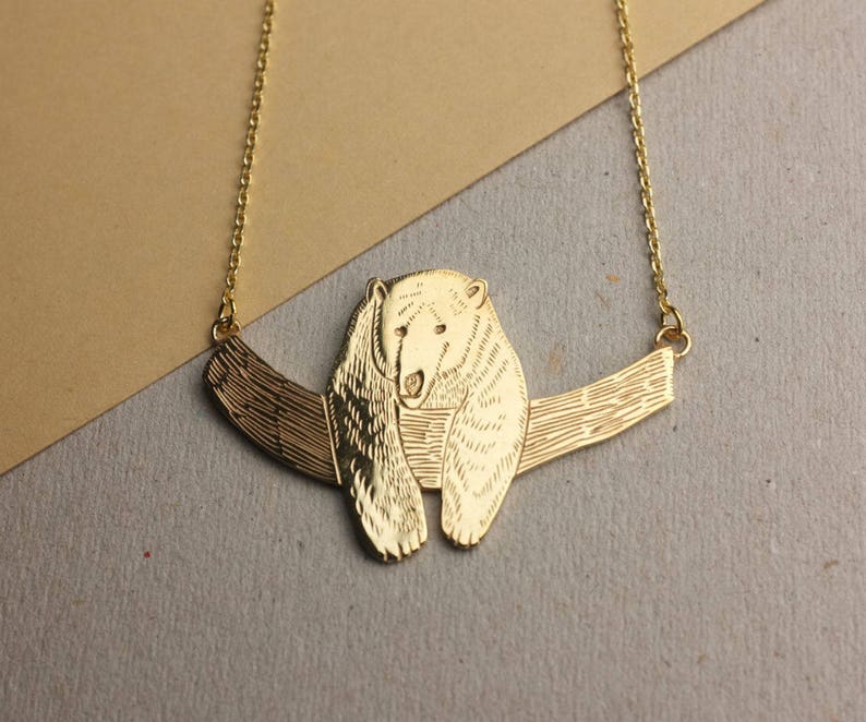 Gold Bear Pendant Gold Plated Necklace Douglas the Bear Animal Necklace Bear Pendant Illustrative Necklace