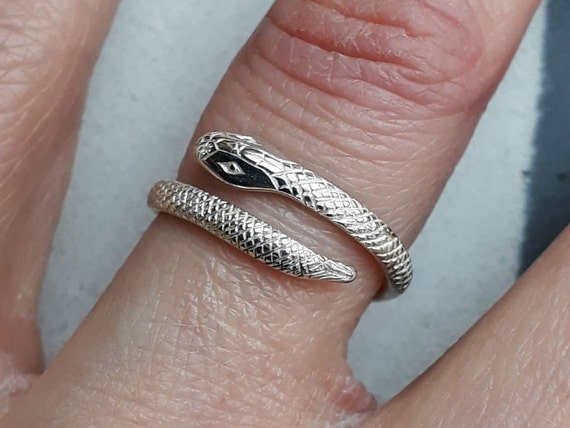 925 Sterling Silver Feather Serpent Snake Ring Open Mouth Fang Adjustable  Unique | eBay