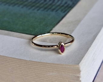 Marquise cut Ruby recycled 9ct gold stacking / solitaire ring