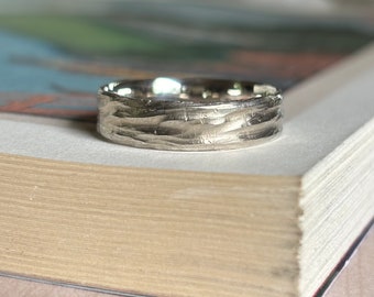 Bark Textured recycled Silver wedding ring  5.7mm width.