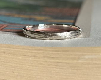 Textured Recycled silver wedding ring  2.6mm width