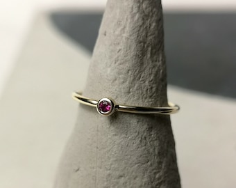 Ruby July birthstone 9ct or 14ct recycled yellow or white gold skinny gemstone stacking ring