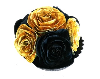 Black Gold, Paper Flowers Centerpieces, charro baptism Rose Table Decor Graduation Bridal Baby Shower Gatsby Wedding Sweet 16 party art deco