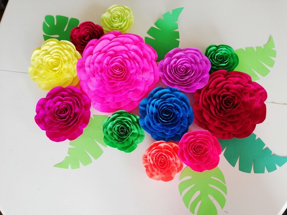 12 Fiesta Mexico large paper flowers wall decor backdrop any colors Día de los Muertos Cinco Mayo Day Dead hawaiian Luau baby shower moana Il_570xn
