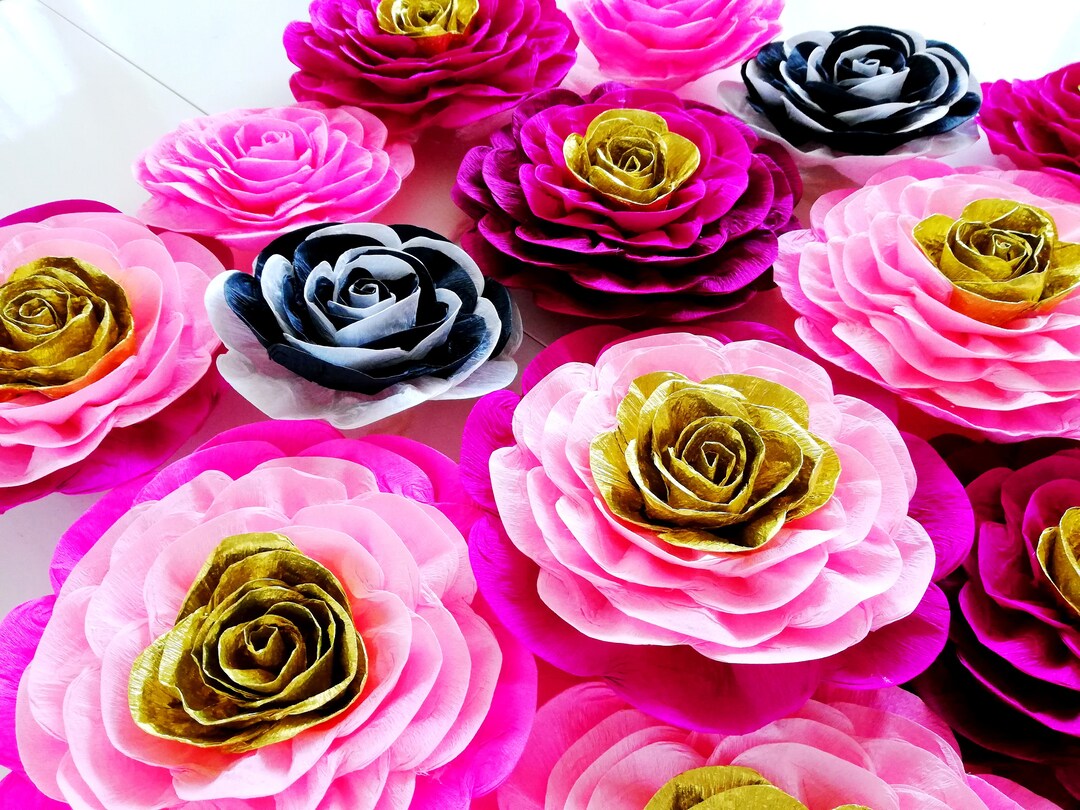 Pink Gold, Large Crepe Paper Flowers, Wall Art Decor Nursery, Kate Bridal Baby Shower Spade