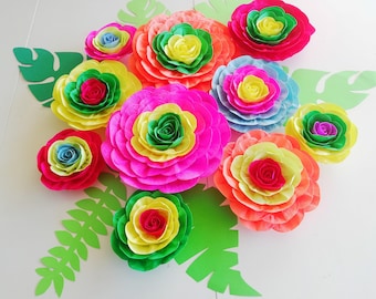 10 Fiesta Mexico, large paper flowers wall decor, Cinco Mayo, Day Dead, hawaiian Luau tropical, baby shower moana backdrop, birthday party