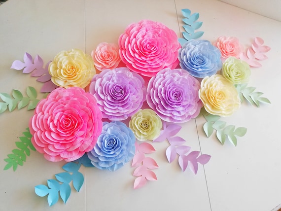 Encanto nursery wall decor, 3D Large paper flowers Wall decor, backdrop party pink lavender blue girl nursery ideas baby shower birthday Il_570xn