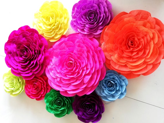 12 large paper flowers wall decor mexico party decoration fiesta backdrop sangeet Cinco Mayo hawaiian Luau moana wedding baby shower party Il_570xn