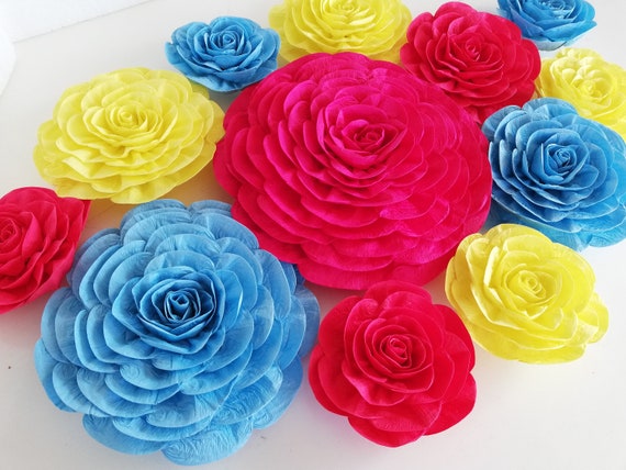 Red Yellow Blue large Paper Flowers Nursery Wall decor Girl room decor backdrop Coco elena avalor supplies birthday baby shower party Circus Il_570xn