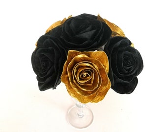 Black Gold Paper Flowers Centerpieces charro baptism Rose Table Decor Graduation prom Bridal Baby Shower Gatsby Wedding Sweet 16 party deco