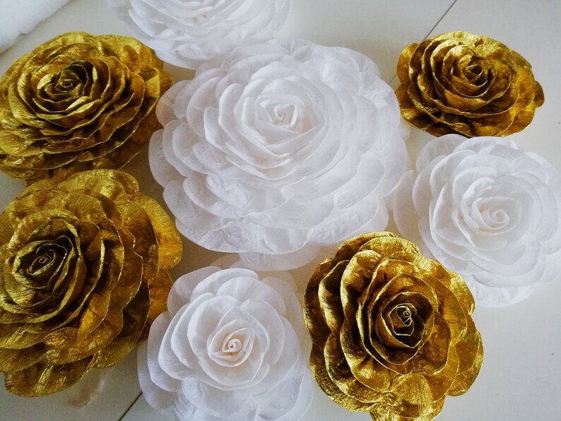 Royal Gold Black White large crepe Paper Flowers wall bridal baby kate shower Art deco wedding spadebackdrop graduation birthday Giant