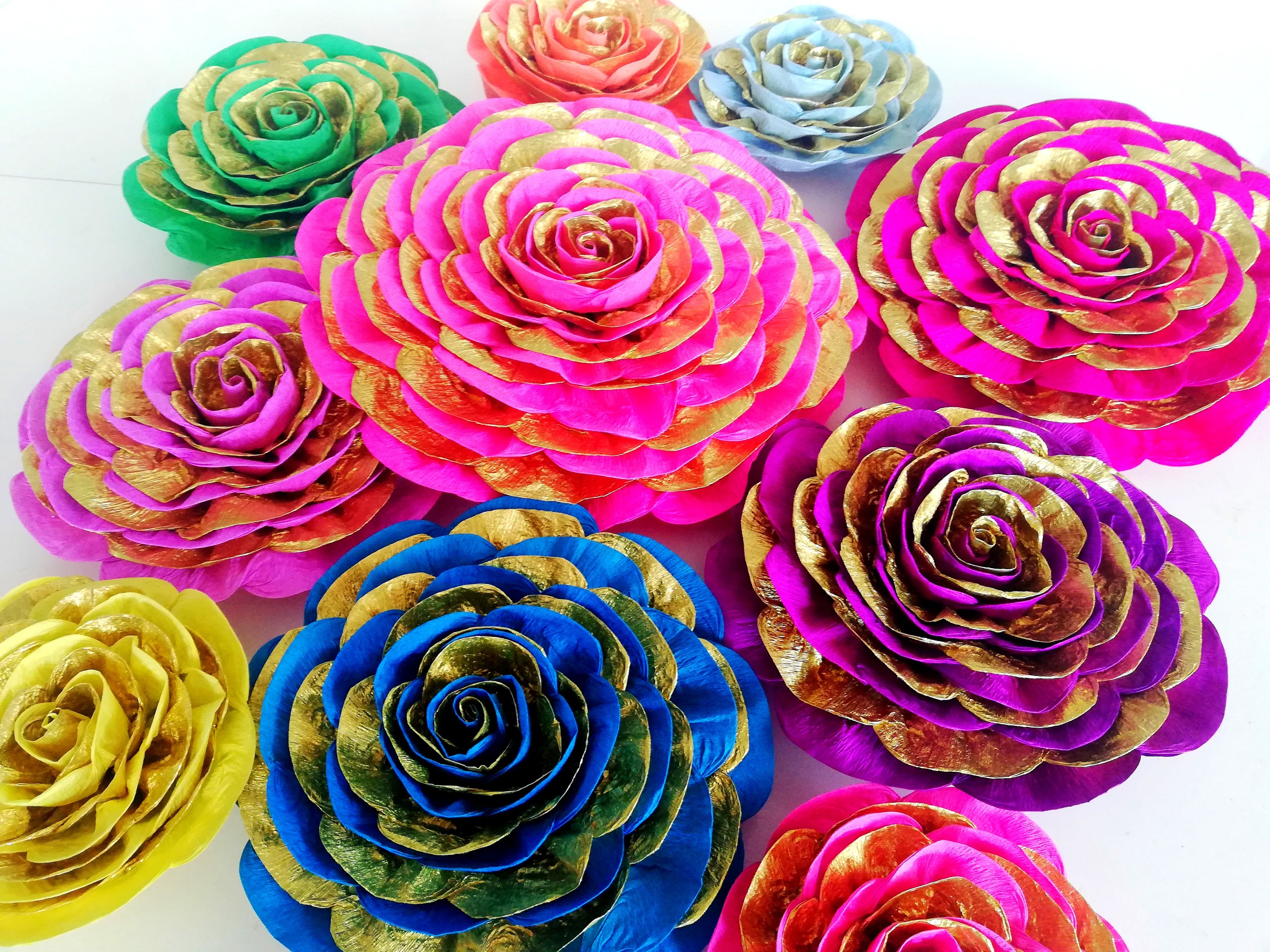 Paper Flowers Large Mexican Gold Bright Backdrop Party Wall 50