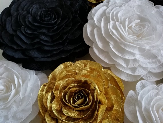 Black Gold White Large Paper Flower Wall Decor Backdrop Bridal Etsy