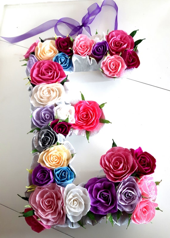 Large Paper Flowers, nursery wall Decor Letter, personalized, Baby Shower bridal Party, Girl teen room Lilly, First Birthday Floral Monogram Il_570xn