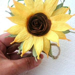 Sunflower boutonniere, Crepe paper flower, wedding sunflower decor, boutonnieres mens wedding, flowers Baby Shower Burlap rustic sunflower