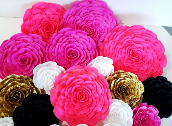 12 Large Paper Flowers wall decor victoria party decoration bridal kate baby Spade Pink Gold White Black shower Backdrop girls Sweet 16 Il_570xn