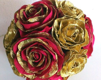 CENTERPIECE, kissing ball, Royal Gold Red, crepe Paper Flowers Indian Wedding beauty beast arabia night party decor baby shower elena avalor