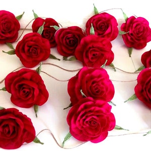 Large royal red Rose Garland Paper, wedding backdrop Decor, wall rustic Bunting garland paper antique flowers Cottage chic Curtain shabby