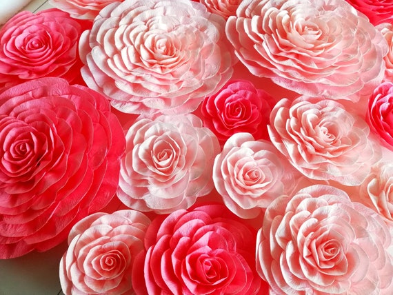 Paper flowers Nursery Wall decor, large paper flowers Wall decor, Nursery Paper Flower, paper flowers backdrop, Coral peach Blush Pink, Il_570xn