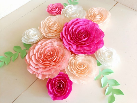 nursery wall decor, kate large crepe Paper Flowers, pink princess party, bridal shower baby wedding backdrop, party wall decor birthday Il_570xn