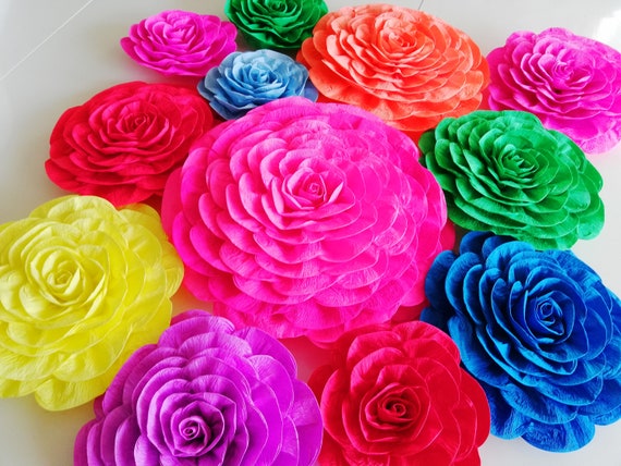any colors 12 Mexican Fiesta decorations large paper flowers wall decor backdrop Cinco Mayo Day Dead hawaiian Luau baby shower moana party Il_570xn