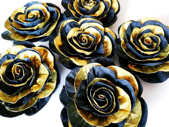 Black Gold Large Paper Flowers Wall Decor Baby Shower Graduation party Gatsby Kate Bridal Spade Paris Wedding Backdrop Gatsby charro baptism Il_570xn