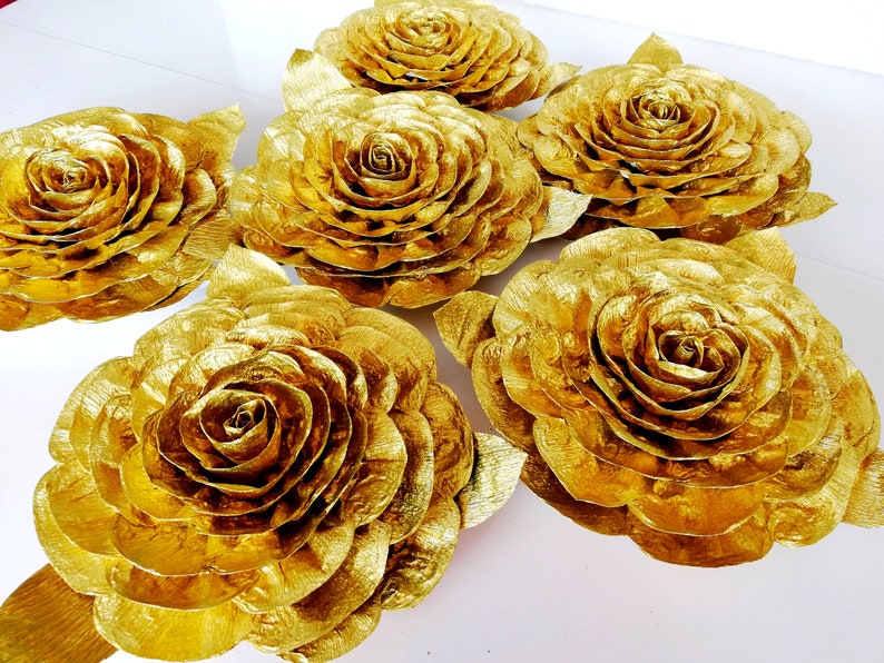 Crepe Paper Flower Large Paper Flower Wall Decor Gold Etsy