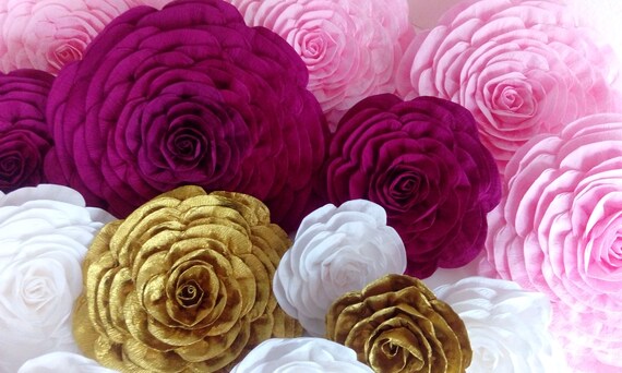 Nursery Wall Decor, Burgundy white gold, large Paper Flowers wall decor, Wedding Decor, kate Bridal Shower, kate Baby Shower Paper Flowers Il_570xn